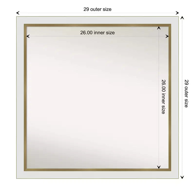 Specchio da parete quadrato stretto 29" x 29" in oro bianco non smussato per il bagno