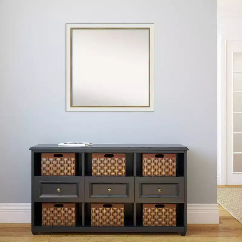 Specchio da parete quadrato stretto 29" x 29" in oro bianco non smussato per il bagno
