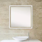 Specchio da parete quadrato stretto 29" x 29" in oro bianco non smussato per il bagno