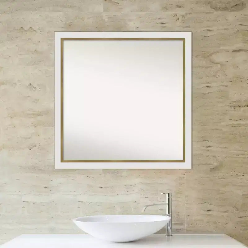 Specchio da parete quadrato stretto 29" x 29" in oro bianco non smussato per il bagno