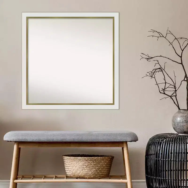 Specchio da parete quadrato stretto 29" x 29" in oro bianco non smussato per il bagno