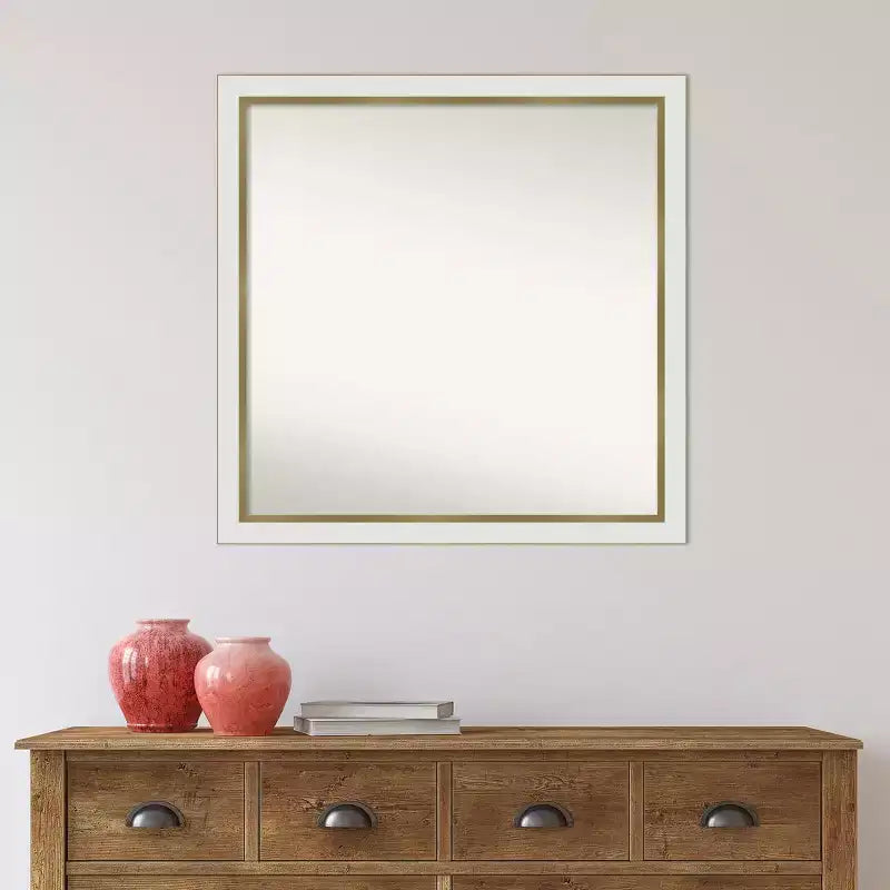 Specchio da parete quadrato stretto 29" x 29" in oro bianco non smussato per il bagno