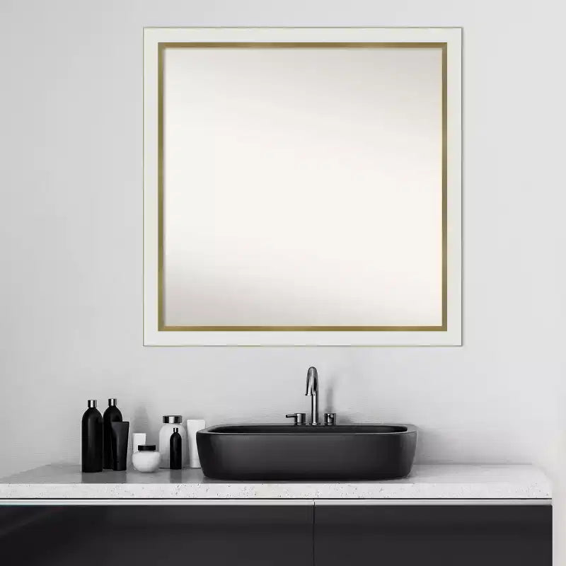 Specchio da parete quadrato stretto 29" x 29" in oro bianco non smussato per il bagno