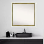 Specchio da parete quadrato stretto 29" x 29" in oro bianco non smussato per il bagno