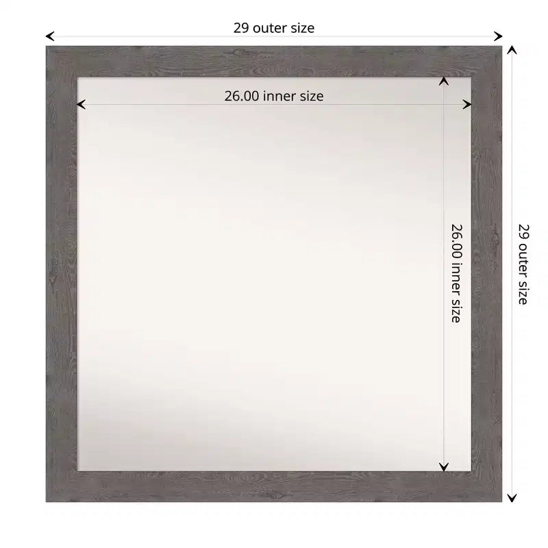 Specchio da parete quadrato stretto per bagno, effetto rustico a tavola, grigio, senza smussatura, 76x76 cm