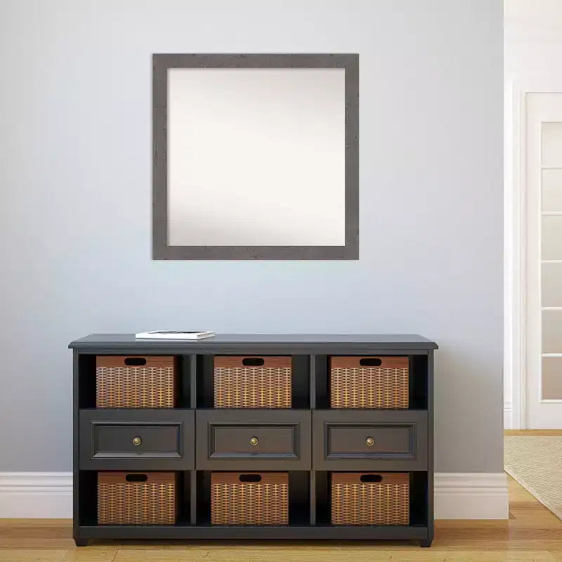 Specchio da parete quadrato stretto per bagno, effetto rustico a tavola, grigio, senza smussatura, 76x76 cm