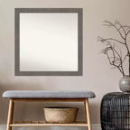 Specchio da parete quadrato stretto per bagno, effetto rustico a tavola, grigio, senza smussatura, 76x76 cm