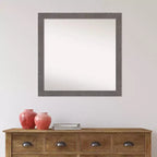Specchio da parete quadrato stretto per bagno, effetto rustico a tavola, grigio, senza smussatura, 76x76 cm