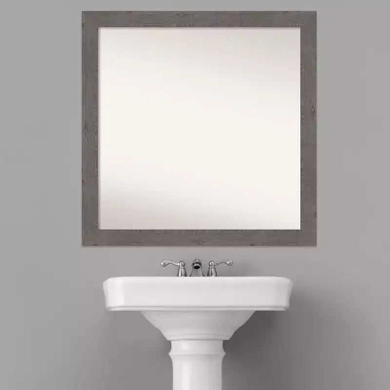 Specchio da parete quadrato stretto per bagno, effetto rustico a tavola, grigio, senza smussatura, 76x76 cm