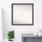 Specchio da parete quadrato stretto per bagno, effetto rustico a tavola, grigio, senza smussatura, 76x76 cm
