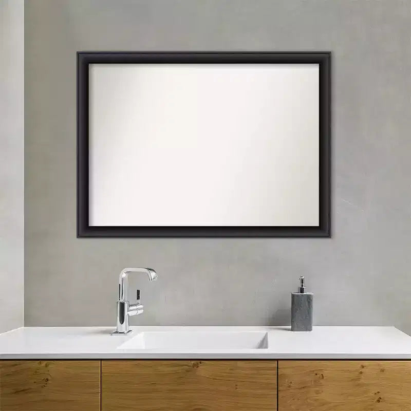 Specchio da bagno da parete 42" x 31" senza cornice, in legno nero lucido