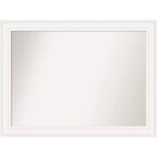 44" x 33" Non-Beveled Ridge White Wall Mirror - Amanti Art: Modern Rectangle, Includes Mounting Hardware