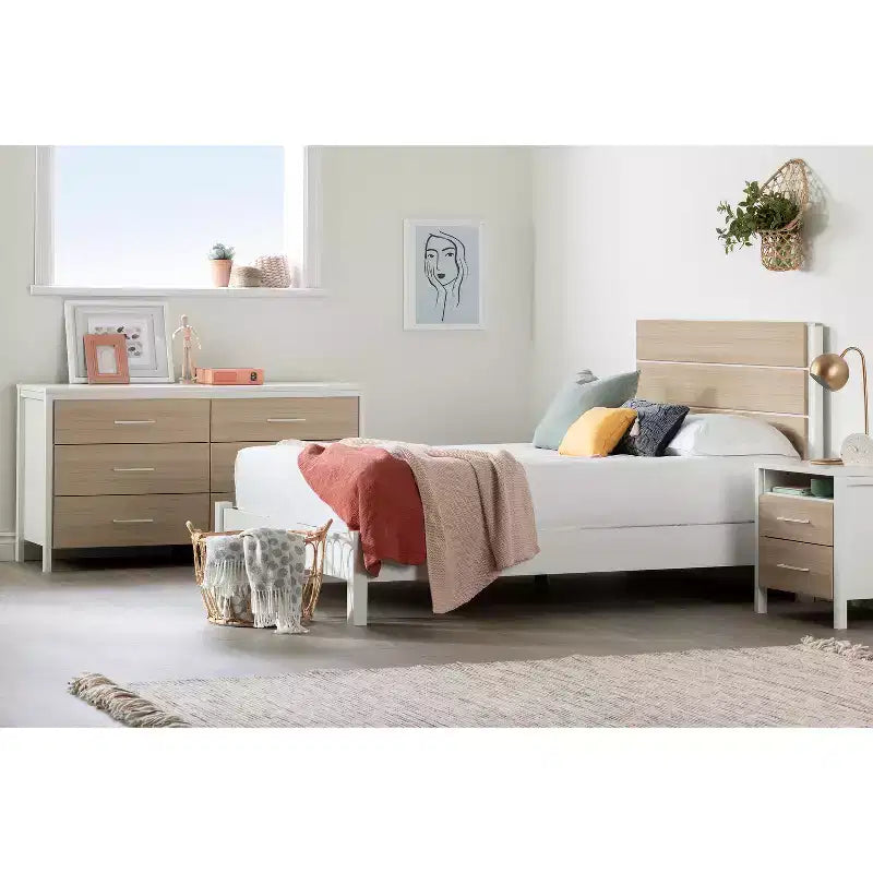 Testiera Monaco Bianco e Olmo Morbido Stile Minimalista