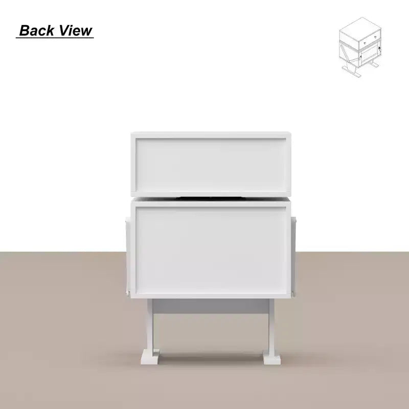 Comodino girevole a 360° con cassetto e vetrinetta