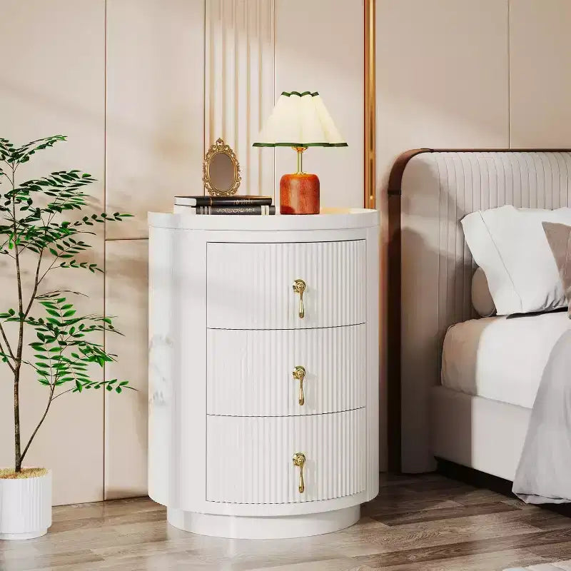 Comodino a 3 cassetti preassemblato, Bianco