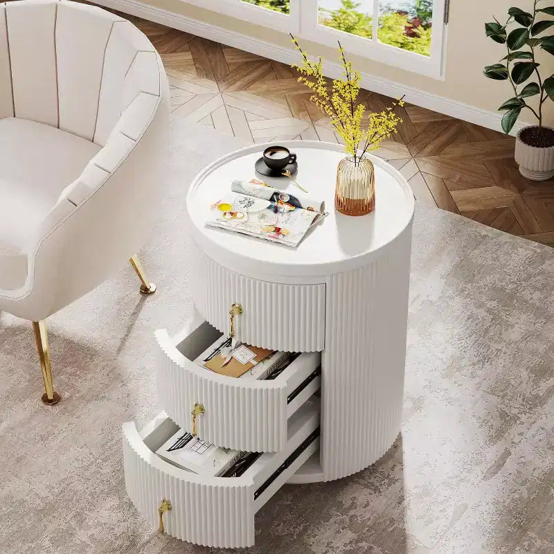 Comodino a 3 cassetti preassemblato, Bianco