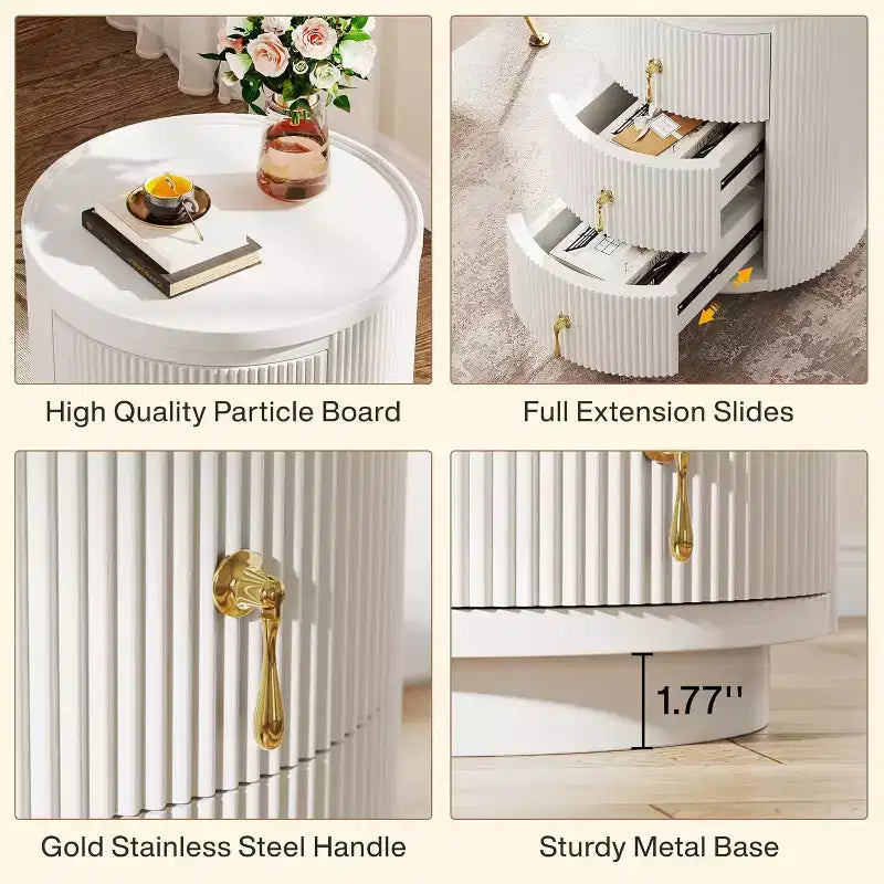 Comodino a 3 cassetti preassemblato, Bianco
