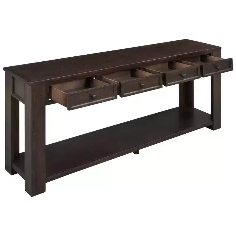 Consolle Rettangolare Rustica in Legno con 4 Cassetti e Ripiano Inferiore