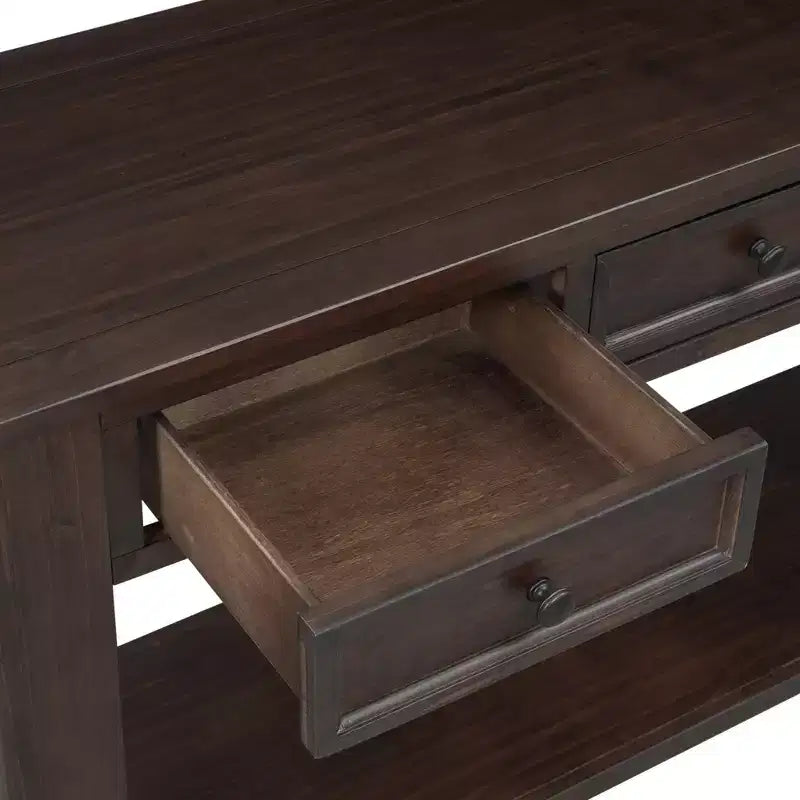 Consolle Rettangolare Rustica in Legno con 4 Cassetti e Ripiano Inferiore