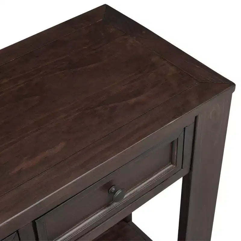 Consolle Rettangolare Rustica in Legno con 4 Cassetti e Ripiano Inferiore