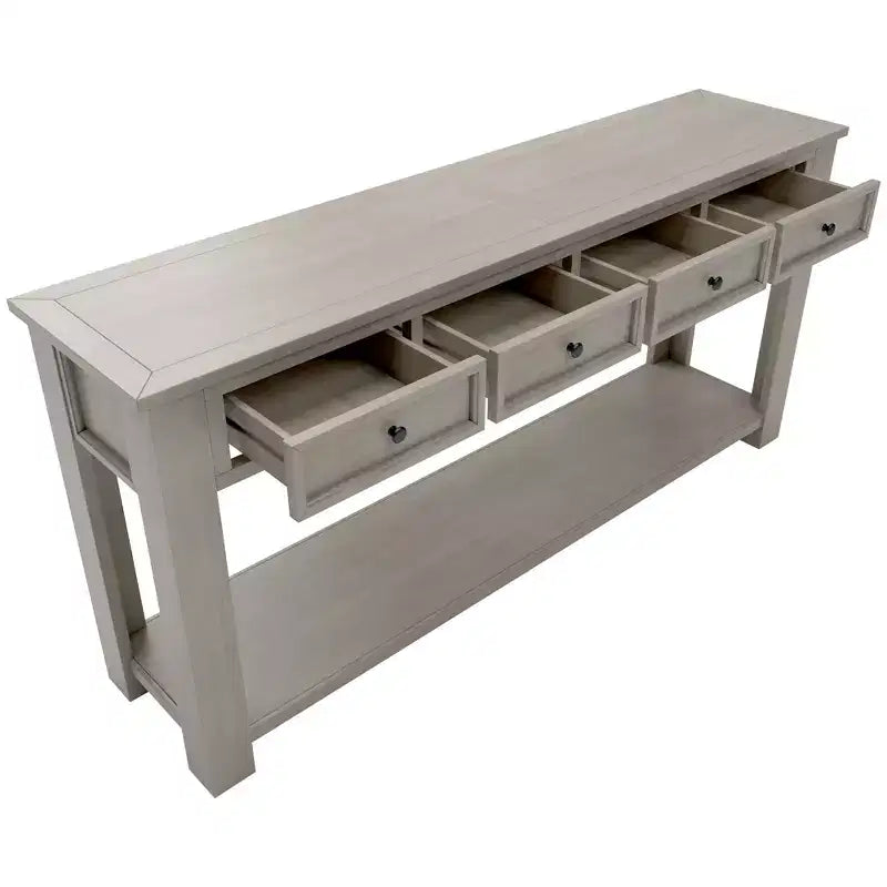 Consolle Rettangolare Rustica in Legno con 4 Cassetti e Ripiano Inferiore