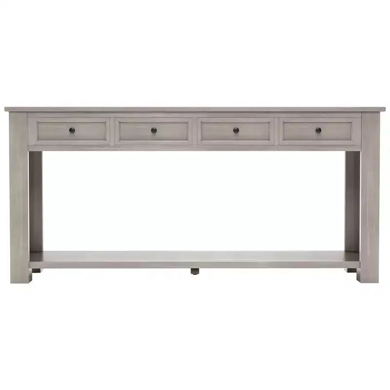 Consolle Rettangolare Rustica in Legno con 4 Cassetti e Ripiano Inferiore