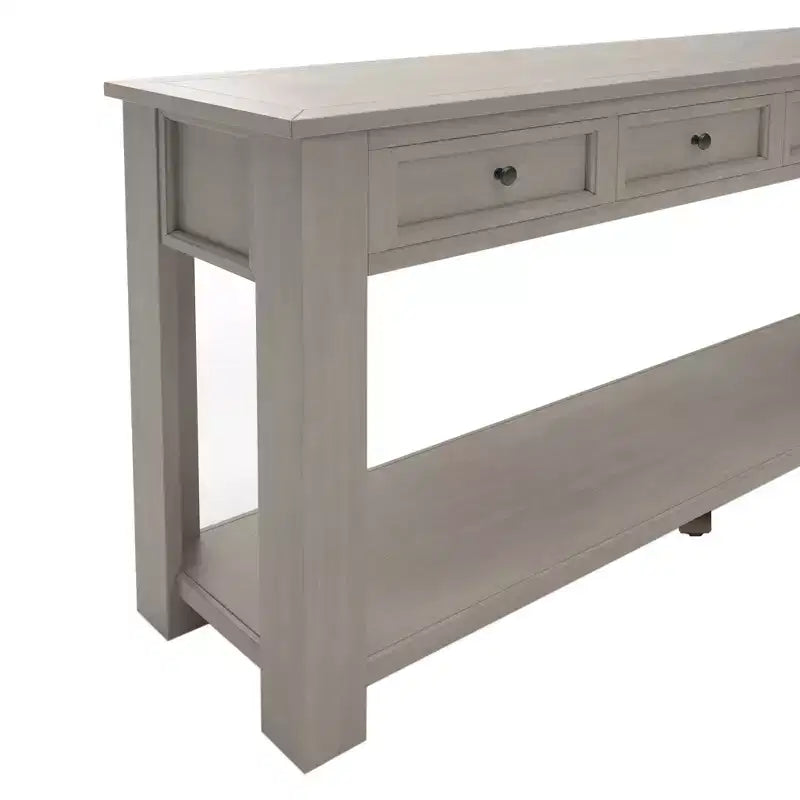 Consolle Rettangolare Rustica in Legno con 4 Cassetti e Ripiano Inferiore