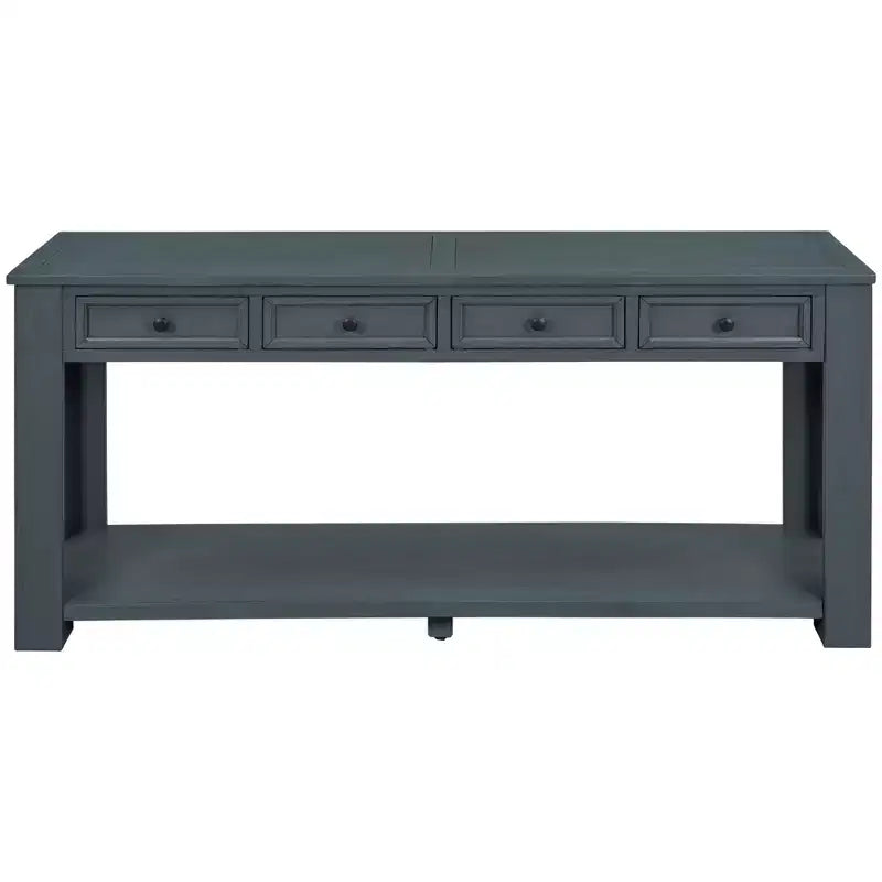 Consolle Rettangolare Rustica in Legno con 4 Cassetti e Ripiano Inferiore