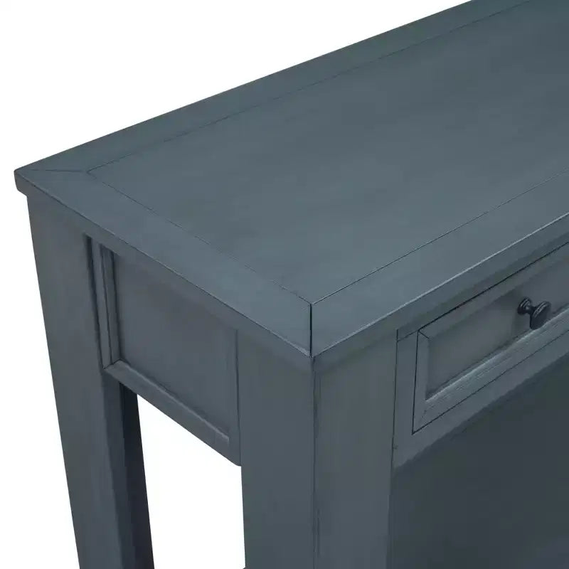 Consolle Rettangolare Rustica in Legno con 4 Cassetti e Ripiano Inferiore
