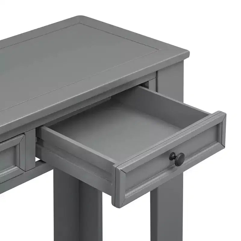 Consolle Rettangolare Rustica in Legno con 4 Cassetti e Ripiano Inferiore
