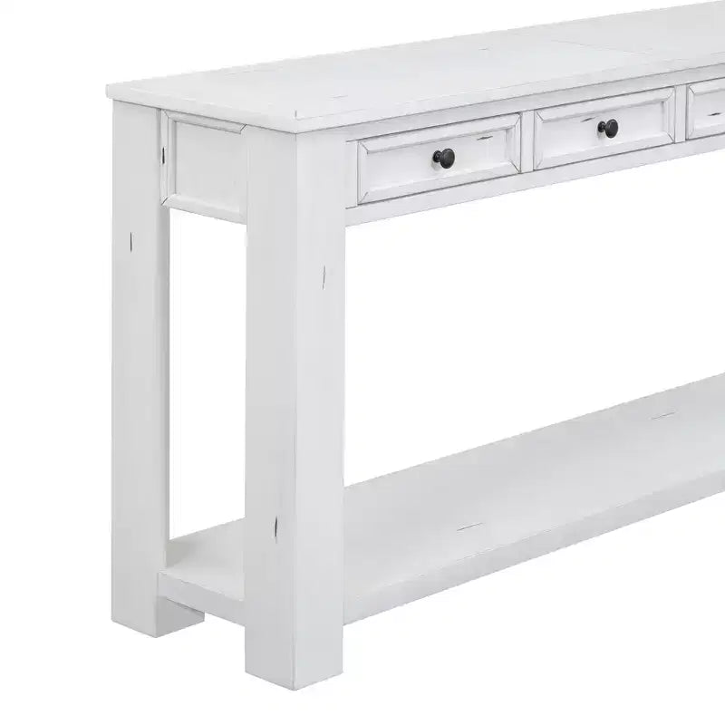 Consolle Rettangolare Rustica in Legno con 4 Cassetti e Ripiano Inferiore