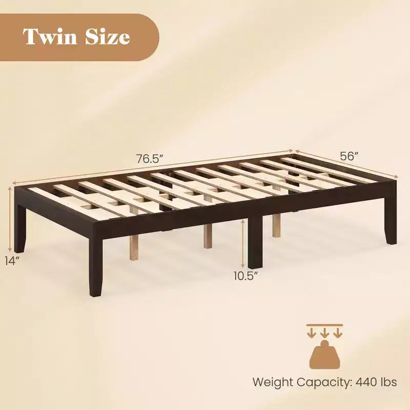 Telaio per letto a piattaforma in legno Twin/Full/Queen Size 35 cm con gambe in legno di gomma e spazio sottostante