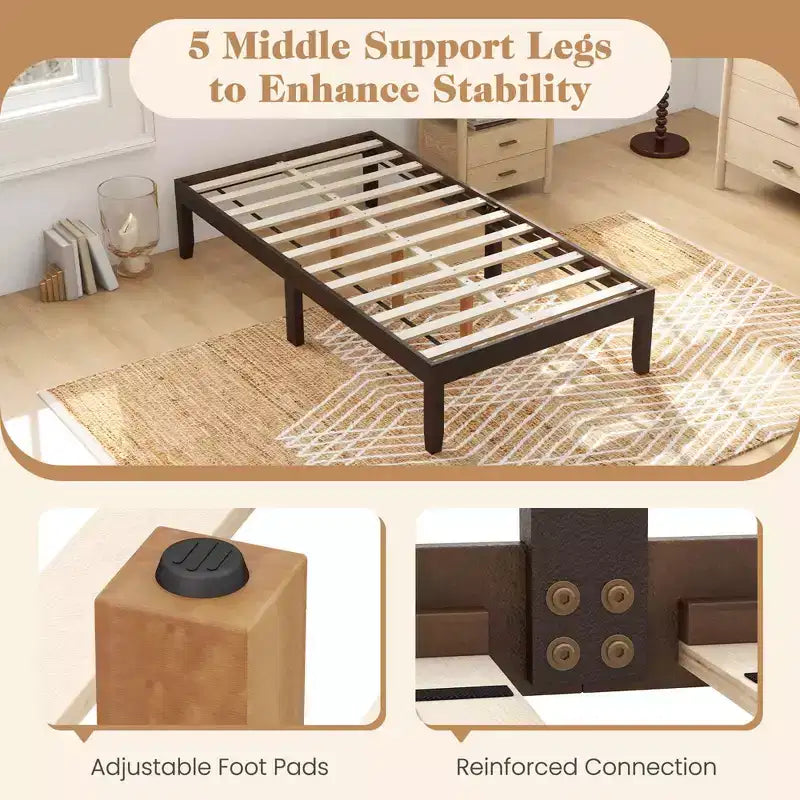 Telaio per letto a piattaforma in legno Twin/Full/Queen Size 35 cm con gambe in legno di gomma e spazio sottostante