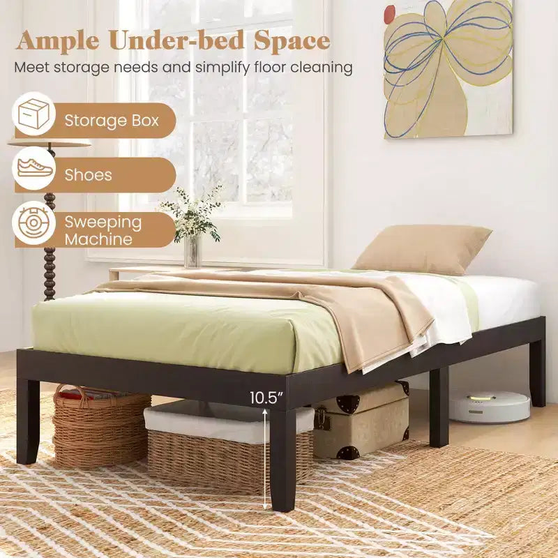 Telaio per letto a piattaforma in legno Twin/Full/Queen Size 35 cm con gambe in legno di gomma e spazio sottostante