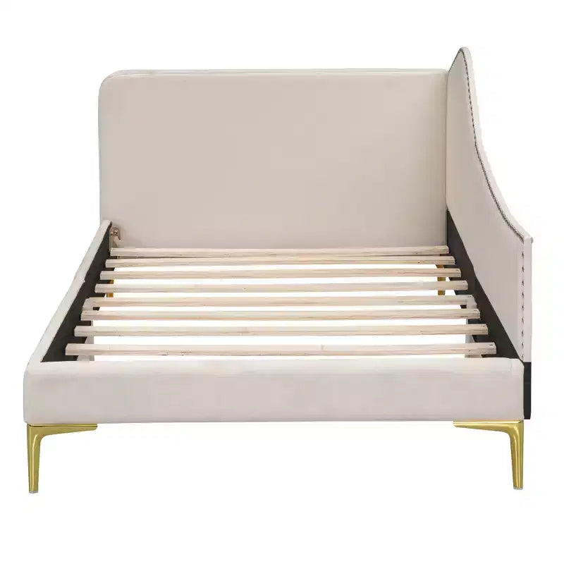 Daybed Imbottito in Lino con Testiera e Bracciolo, Gambe di Supporto, Misure Twin/Full