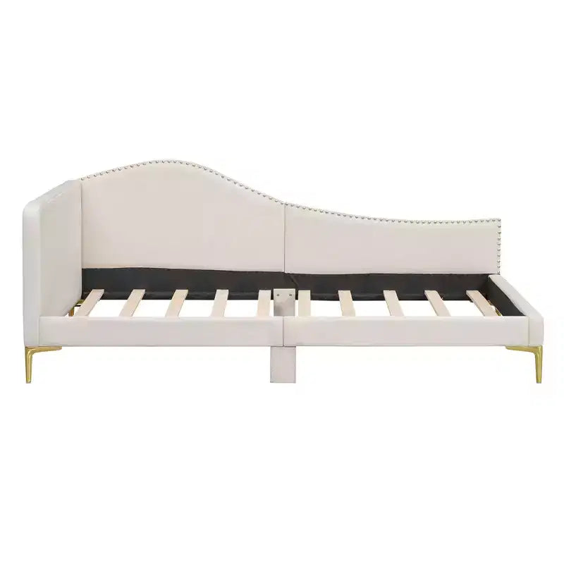 Daybed Imbottito in Lino con Testiera e Bracciolo, Gambe di Supporto, Misure Twin/Full