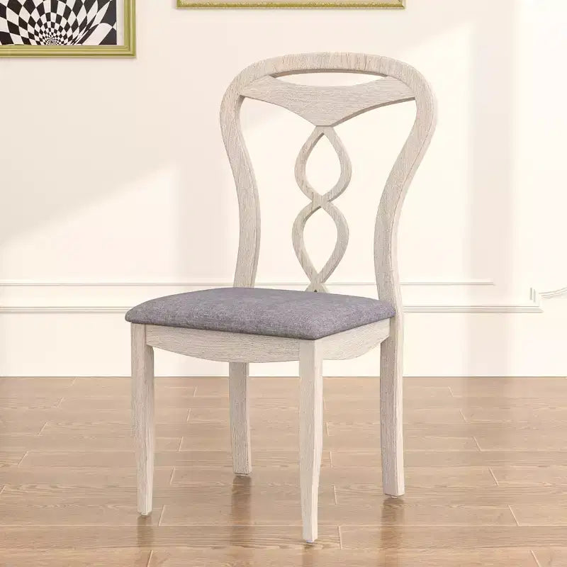 Sedie da pranzo rustiche in legno, sedie da cucina in legno di gomma con seduta imbottita ed elegante schienale intagliato, grigio