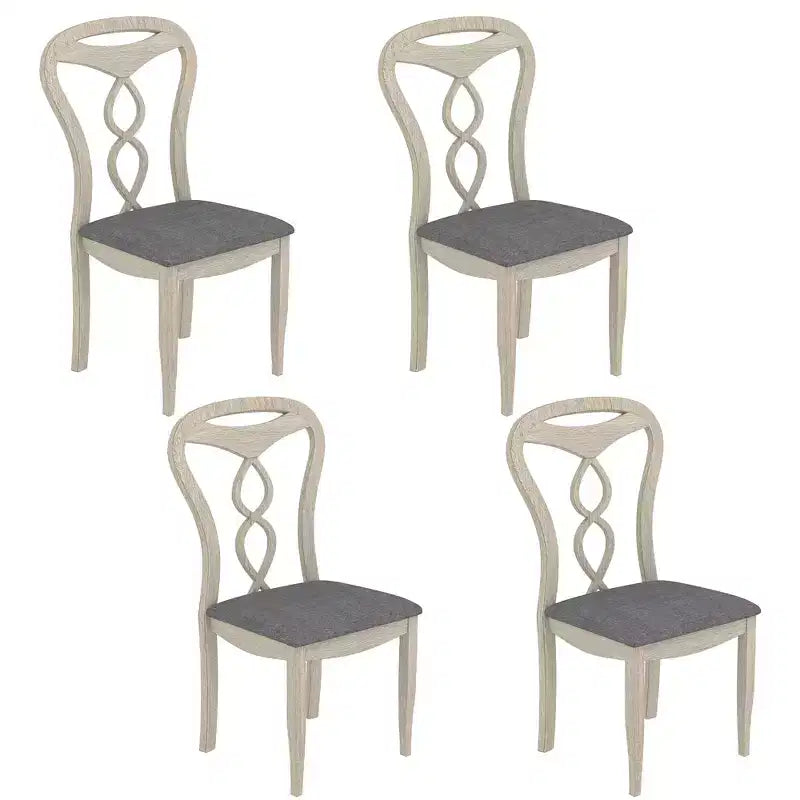 Sedie da pranzo rustiche in legno, sedie da cucina in legno di gomma con seduta imbottita ed elegante schienale intagliato, grigio