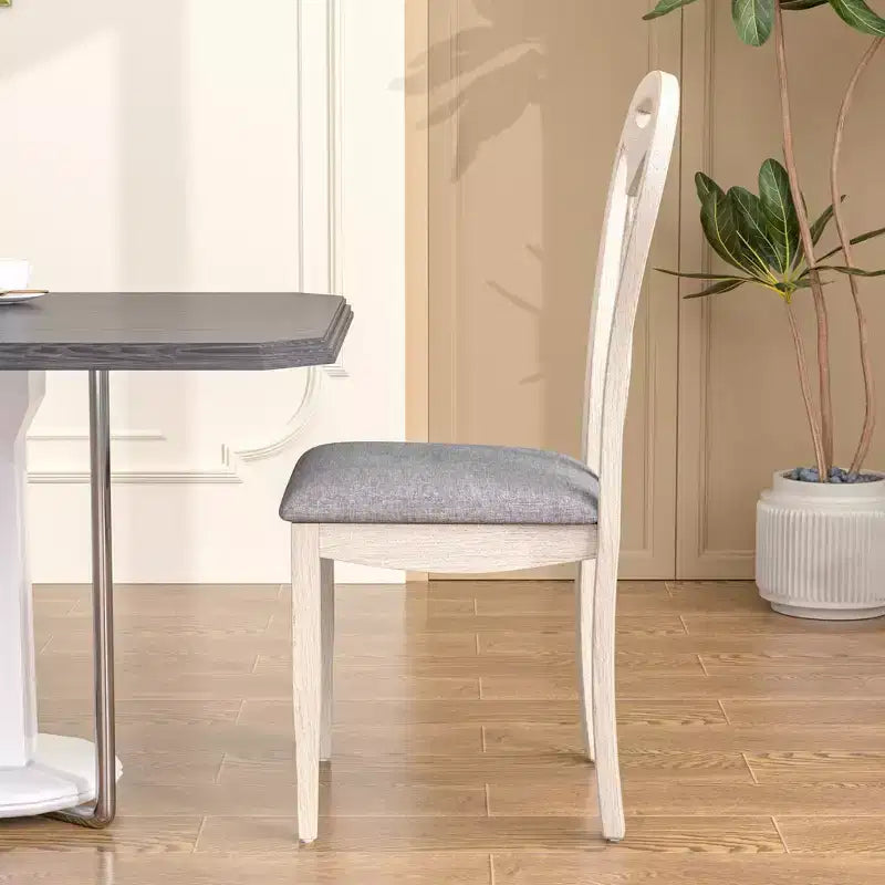 Sedie da pranzo rustiche in legno, sedie da cucina in legno di gomma con seduta imbottita ed elegante schienale intagliato, grigio