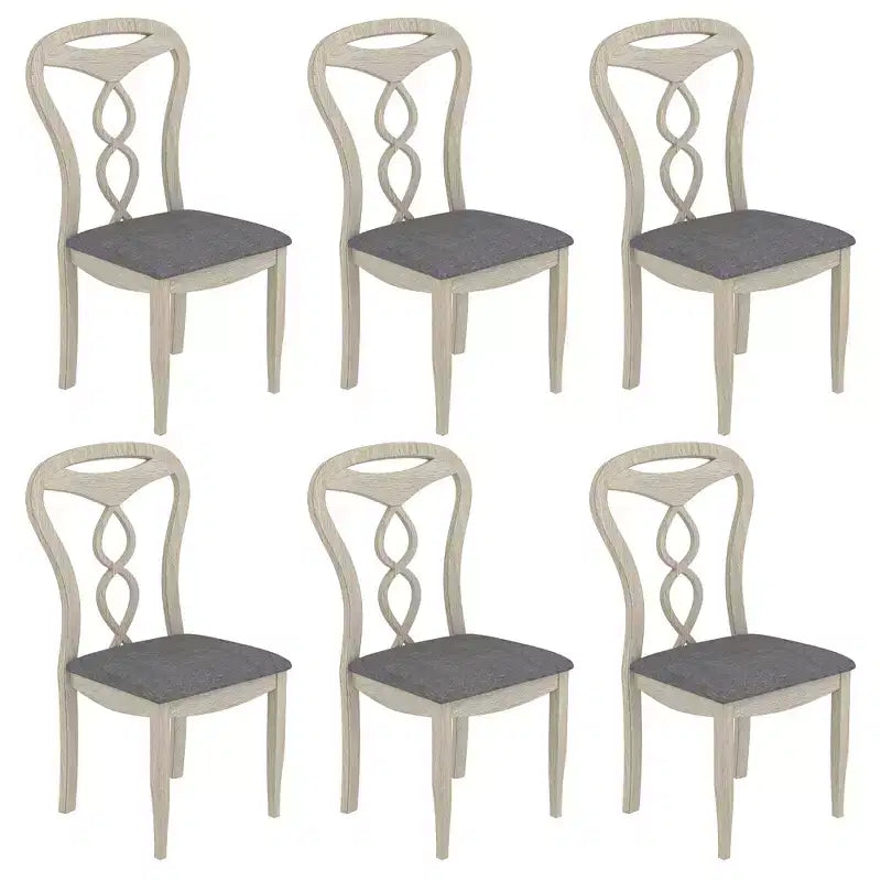 Sedie da pranzo rustiche in legno, sedie da cucina in legno di gomma con seduta imbottita ed elegante schienale intagliato, grigio