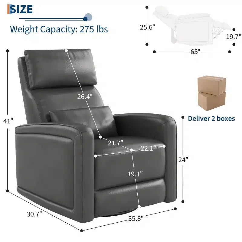 Poltrona reclinabile manuale, sedia reclinabile girevole a 360° con funzione dondolo, poltrona divano imbottita in morbida similpelle con schienale ergonomico per adulti
