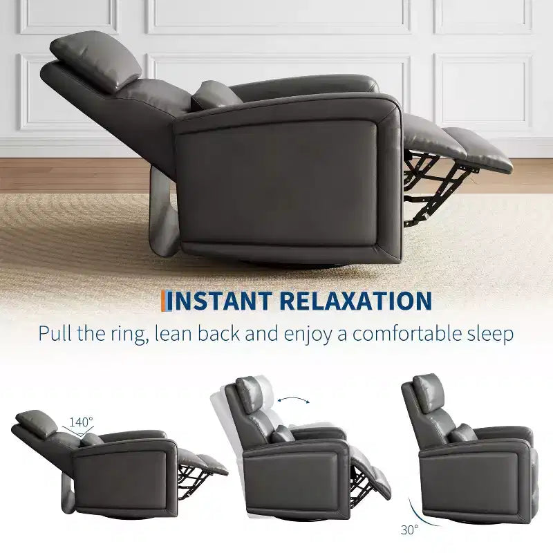 Poltrona reclinabile manuale, sedia reclinabile girevole a 360° con funzione dondolo, poltrona divano imbottita in morbida similpelle con schienale ergonomico per adulti