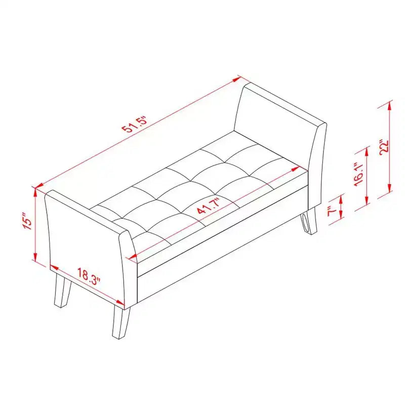 Panca Contenitore in Velluto da 51,5" con Gambe in Legno Massello - Beige