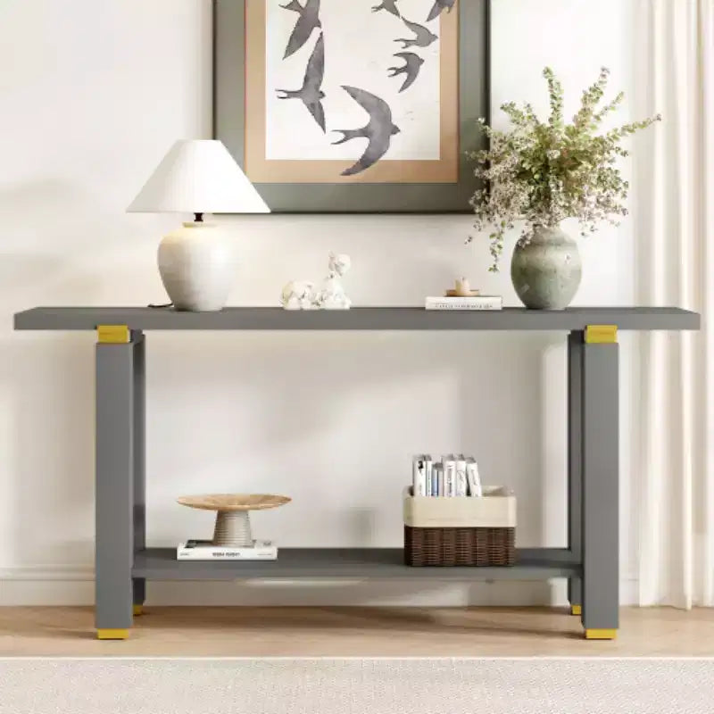 Consolle moderna e minimalista da 160 cm con ripiano e dettagli in metallo - Ingresso e corridoio