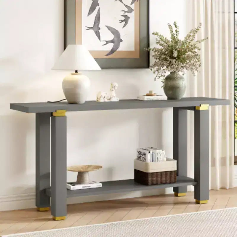 Consolle moderna e minimalista da 160 cm con ripiano e dettagli in metallo - Ingresso e corridoio