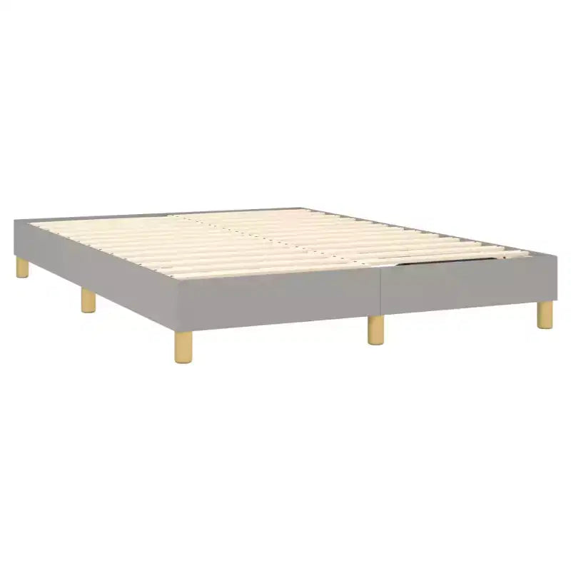 Struttura letto matrimoniale Queen Size – Tessuto in poliestere grigio chiaro, multistrato e legno ingegnerizzato