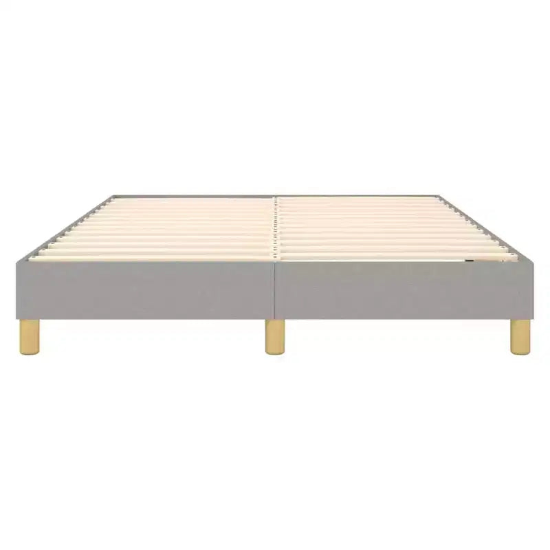 Struttura letto matrimoniale Queen Size – Tessuto in poliestere grigio chiaro, multistrato e legno ingegnerizzato