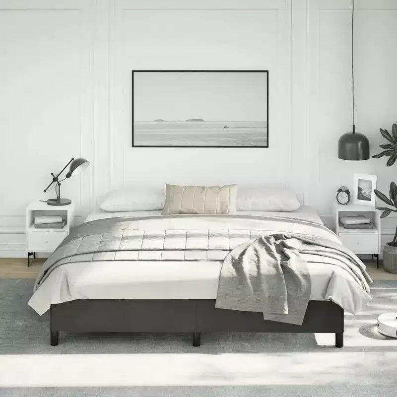 Struttura letto king-size con piattaforma - Similpelle nera, Legno ingegnerizzato