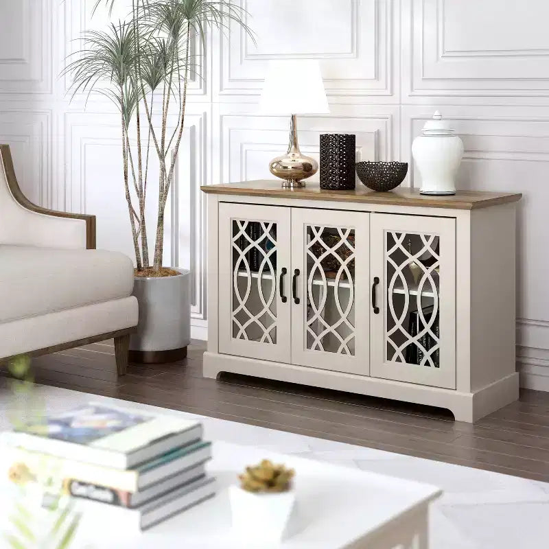 Credenza con ante decorative traforate 116 cm L x 40 cm P x 74 cm H