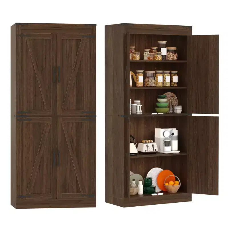 Dispensa da cucina stile rustico alta 180 cm con 4 ante scorrevoli e ripiani regolabili